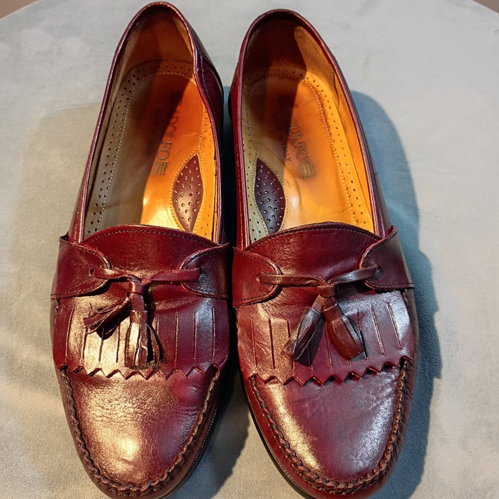 Adolfo Italy Mens Oxblood Leather Kiltie Tassel Loafers 10 M Handmade Shoes
